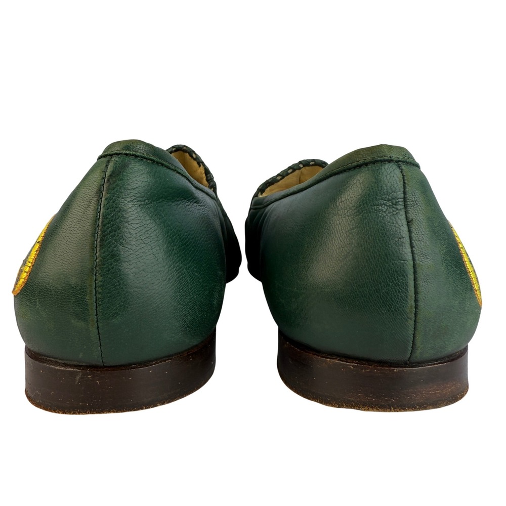 Susan Bennis Warren Edwards Leather Loafers Green Sun Moon Embroidery Italian - Picture 7 of 13